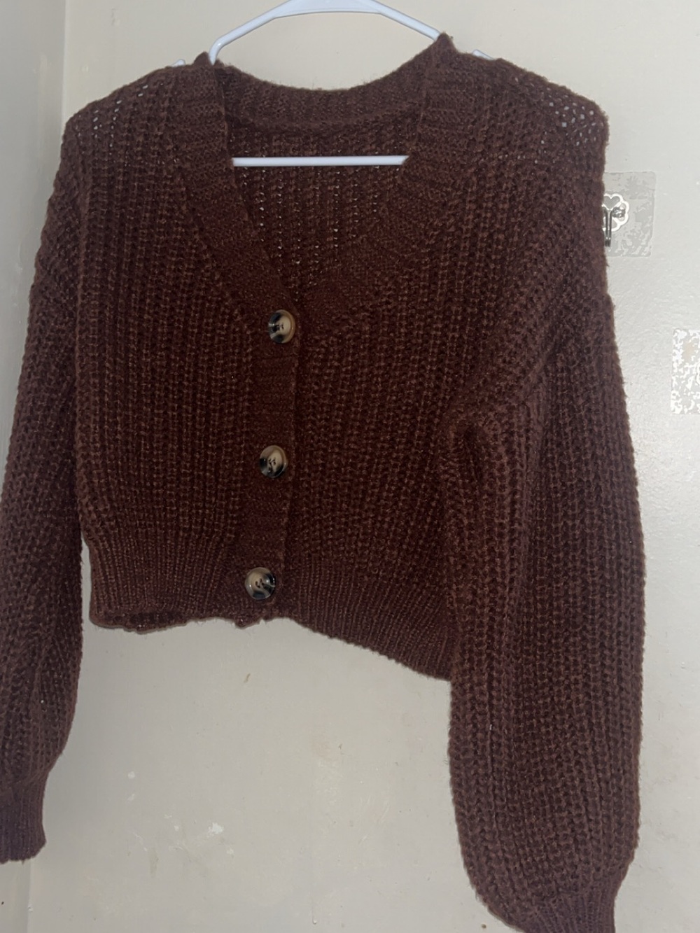 SHEIN Chunky V-Neck Button Cardigan - Brown